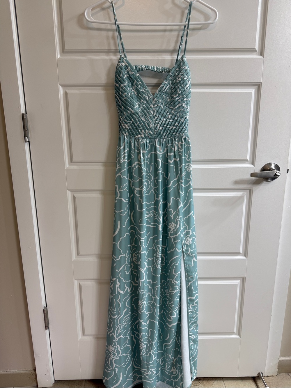 Hello Molly Sage Green Floral Maxi Dress with White Print